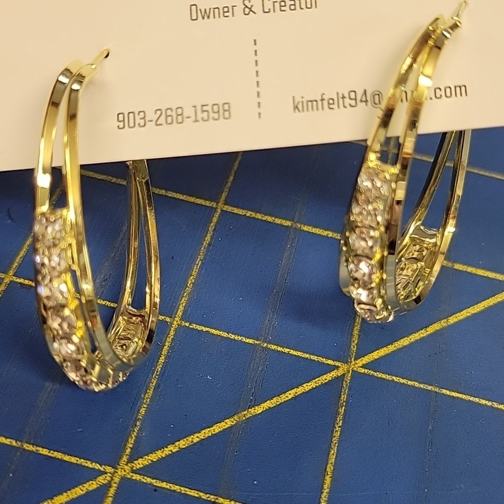 Diamond Faux Gold Tone Oval Hoop Earrings